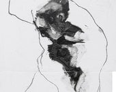 Expressive abstract figure painting - large painting, 25 x 50","Boy, fishing" - Derek Overfield