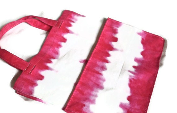Tie dye hot pink white reusable grocery bag eco-friendly recycled