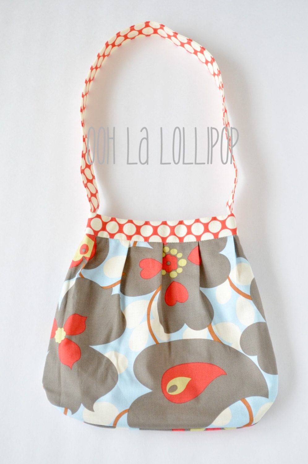 Girl on the Go Bag, in Amy Butler Morning Glory print and coordinating red polka dot