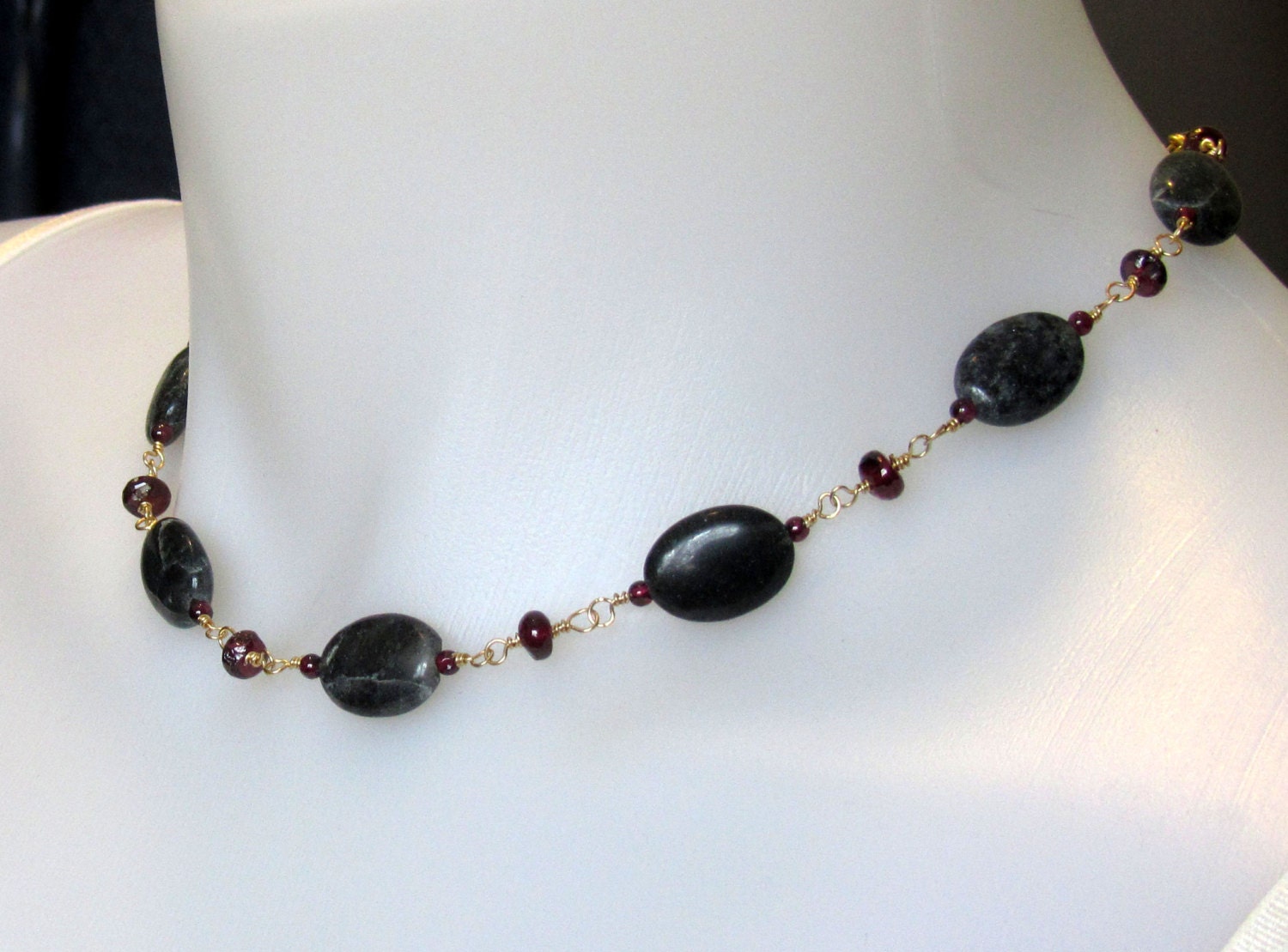 Black Agate and Garnet Necklace