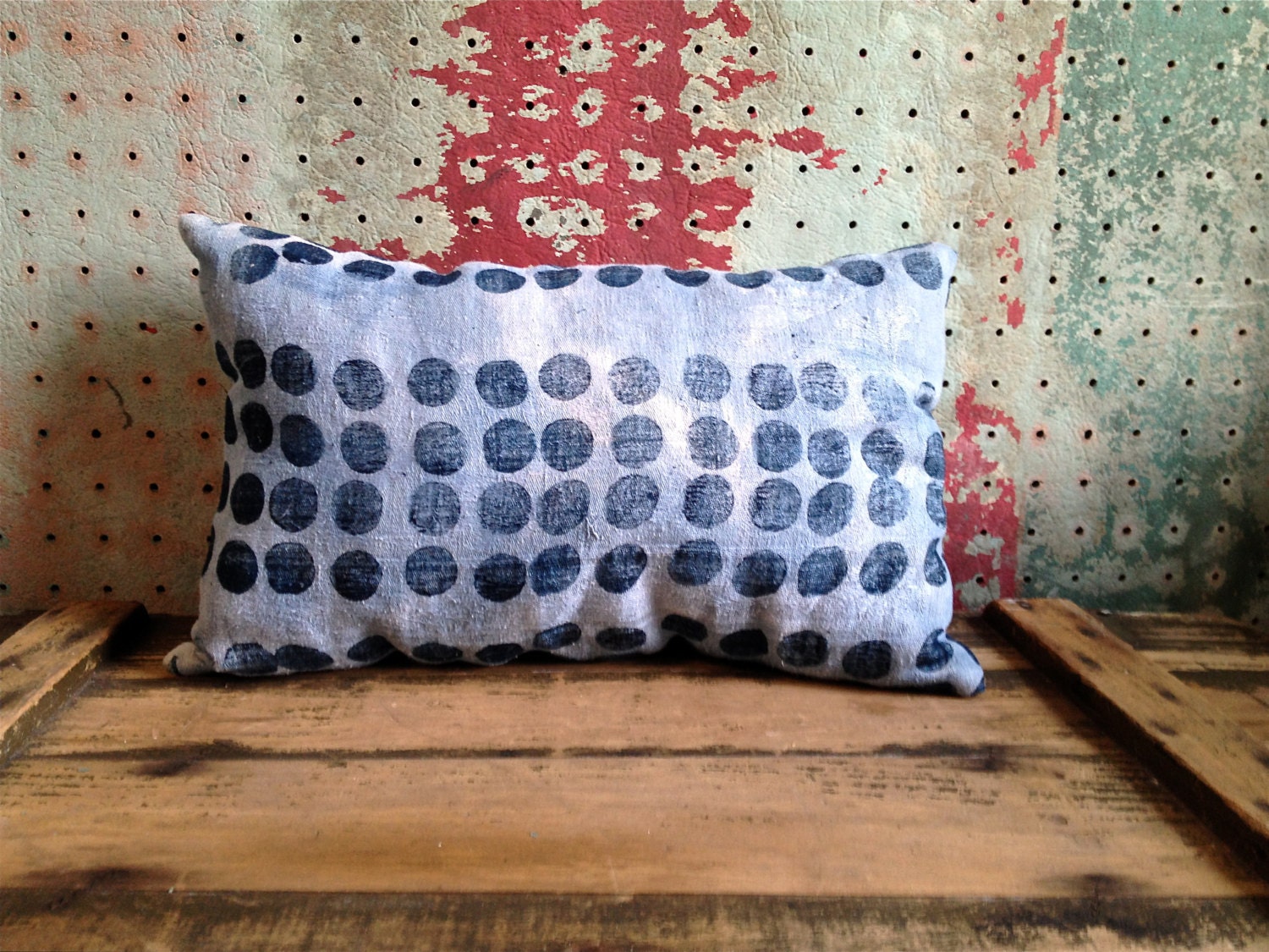 Natural Indigo Hand Dyed & Block Printed Decorative Pillow - Large Circles