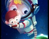 Art Print, Children Illustration, Nursery Room Print "A for Astronaut" 11X17 inches