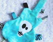 SALE GuiTag - Punk Baby Guitar & Skull Blanket / Lovey Turquoise Blue alternative / Music / Metal for teething babies, infants, unisex