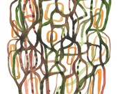 Earth Path Original watercolor painting abstract painting modern home decor orange green palette