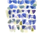 Sea Glass Fine art print from Watercolor painting Seaglass II beach finds  turquoise blue
