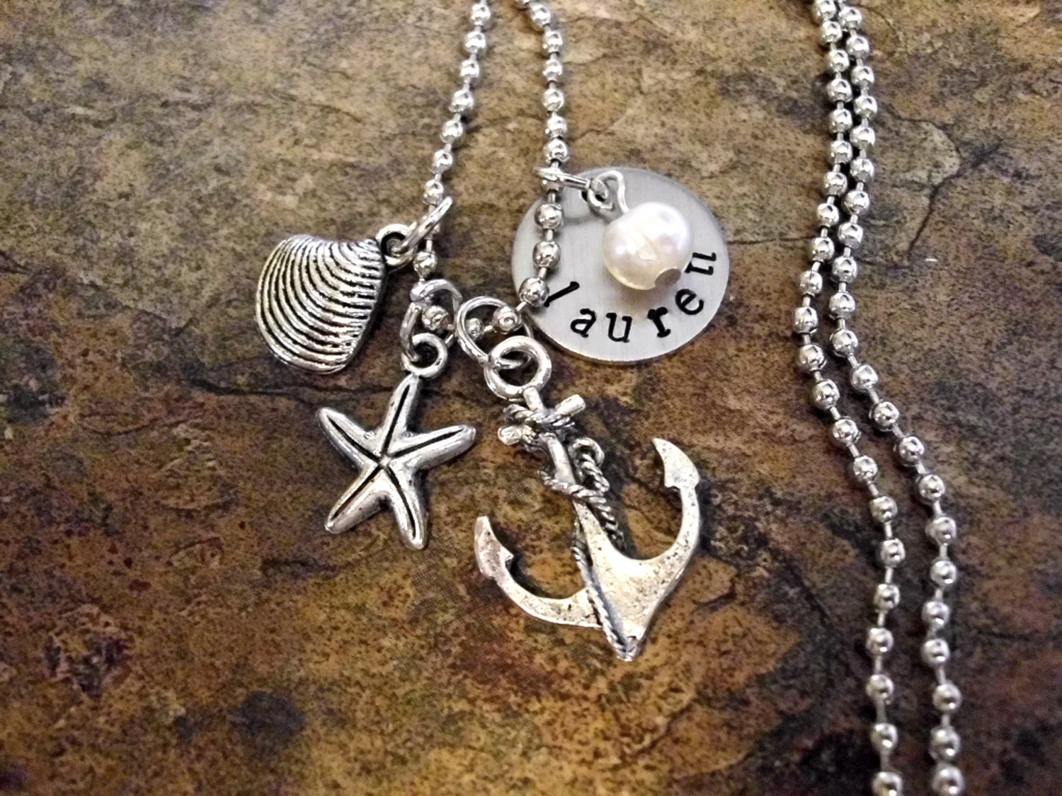 Anchor Necklace, Personalized Necklace, Pearl Necklace, Ocean Jewelry, Beach Jewelry, Nautical Jewelry
