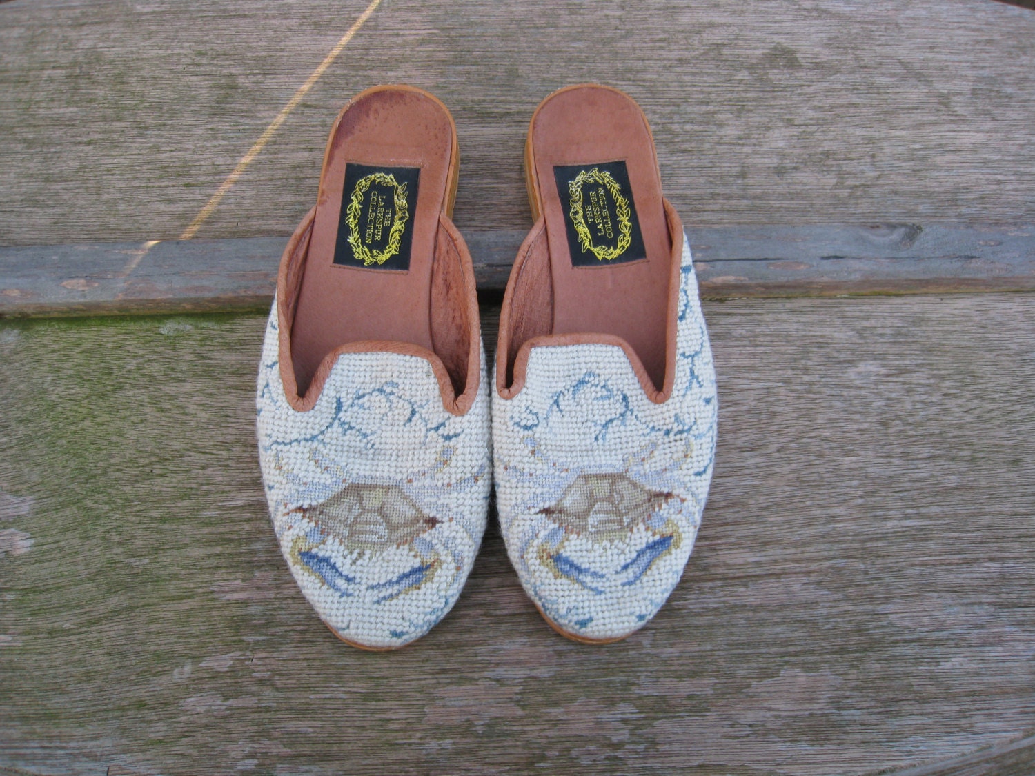 Vintage Embroidered Crab Slippers Womens 8 1/2