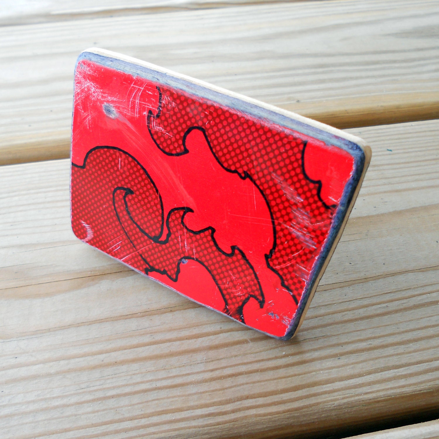 Red Wooden Belt Buckle Made From a Recycled Skateboard Deck - Accessories by Take Two Skate Shop