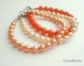 Pearl Bracelet In Peach Swarovski Crystal Pearls With Silver Spacer Beads