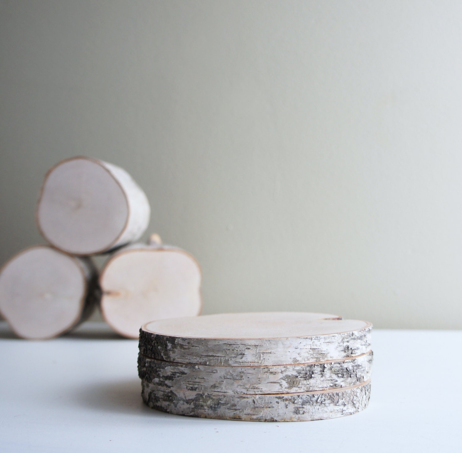 natural white birch wood coaster - set of 3