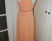 VINTAGE 60s Peach Maxi Dress, Halter Neck. Mod, Full Length Dress, Metal Zipper - S/M