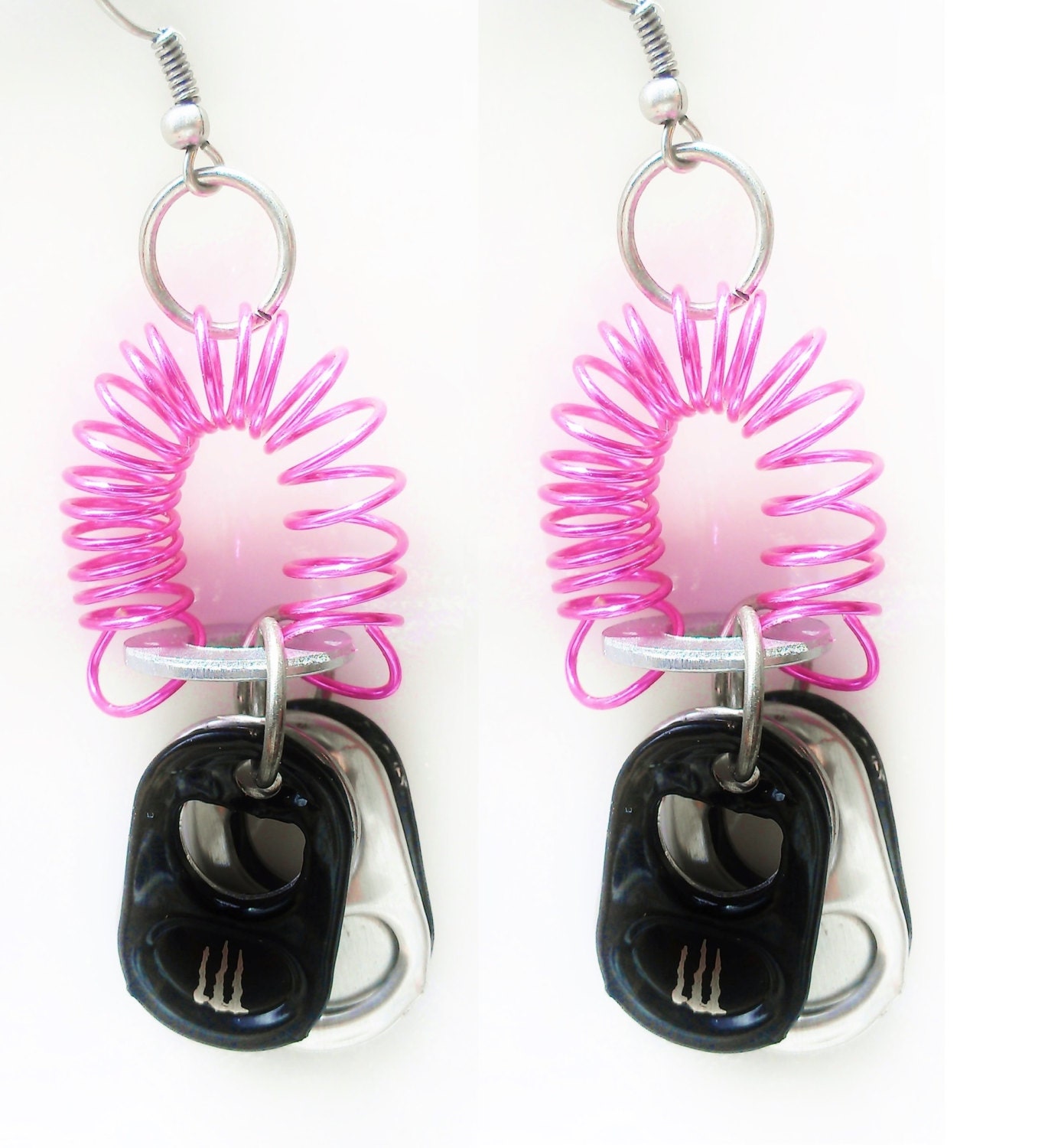Items similar to Monster Energy Earrings Pop Tab Recycled Neon Pink