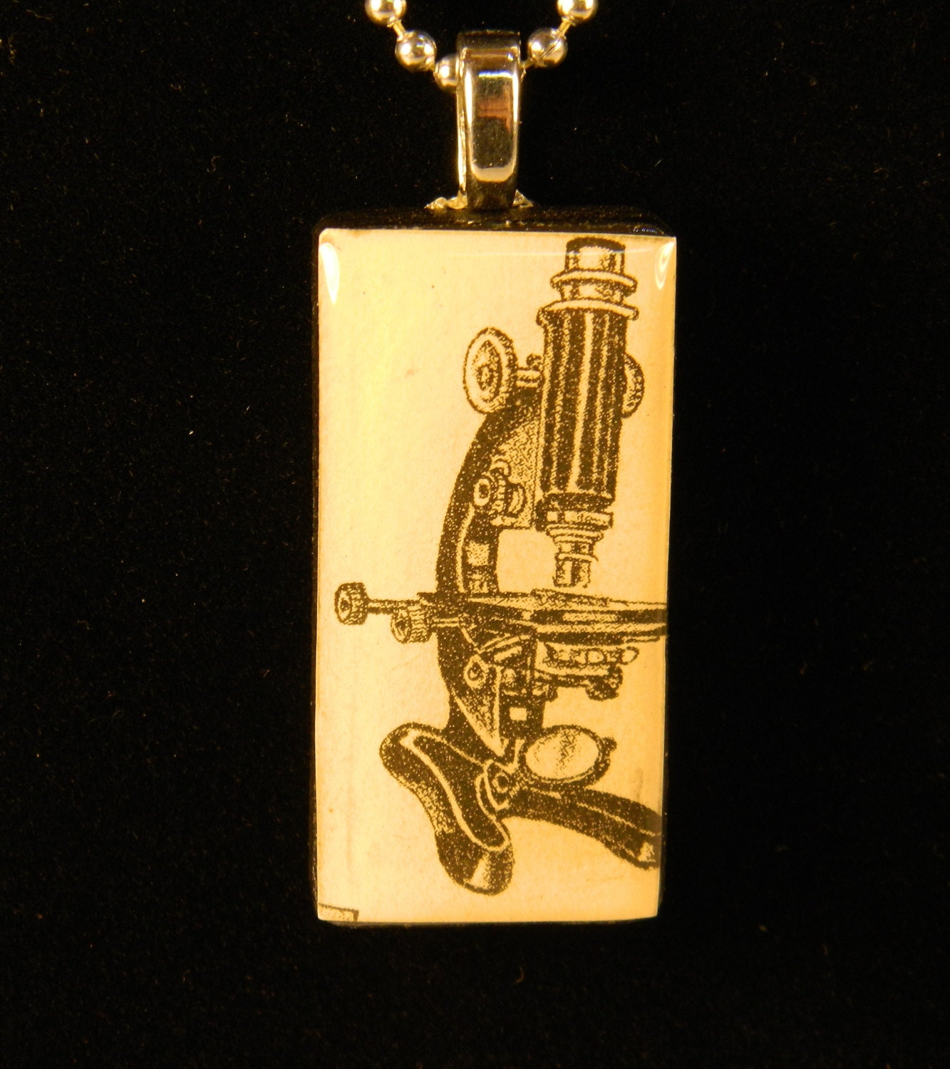 Microscope Pendant - Recycled Domino - Vintage Science Book Illustration