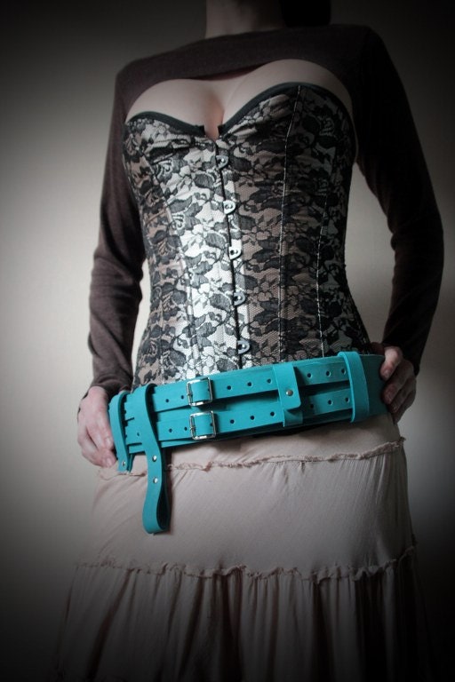 Unisex Leather Belt - Blue  - steampunk - burning man - festivals, Please read Description for size