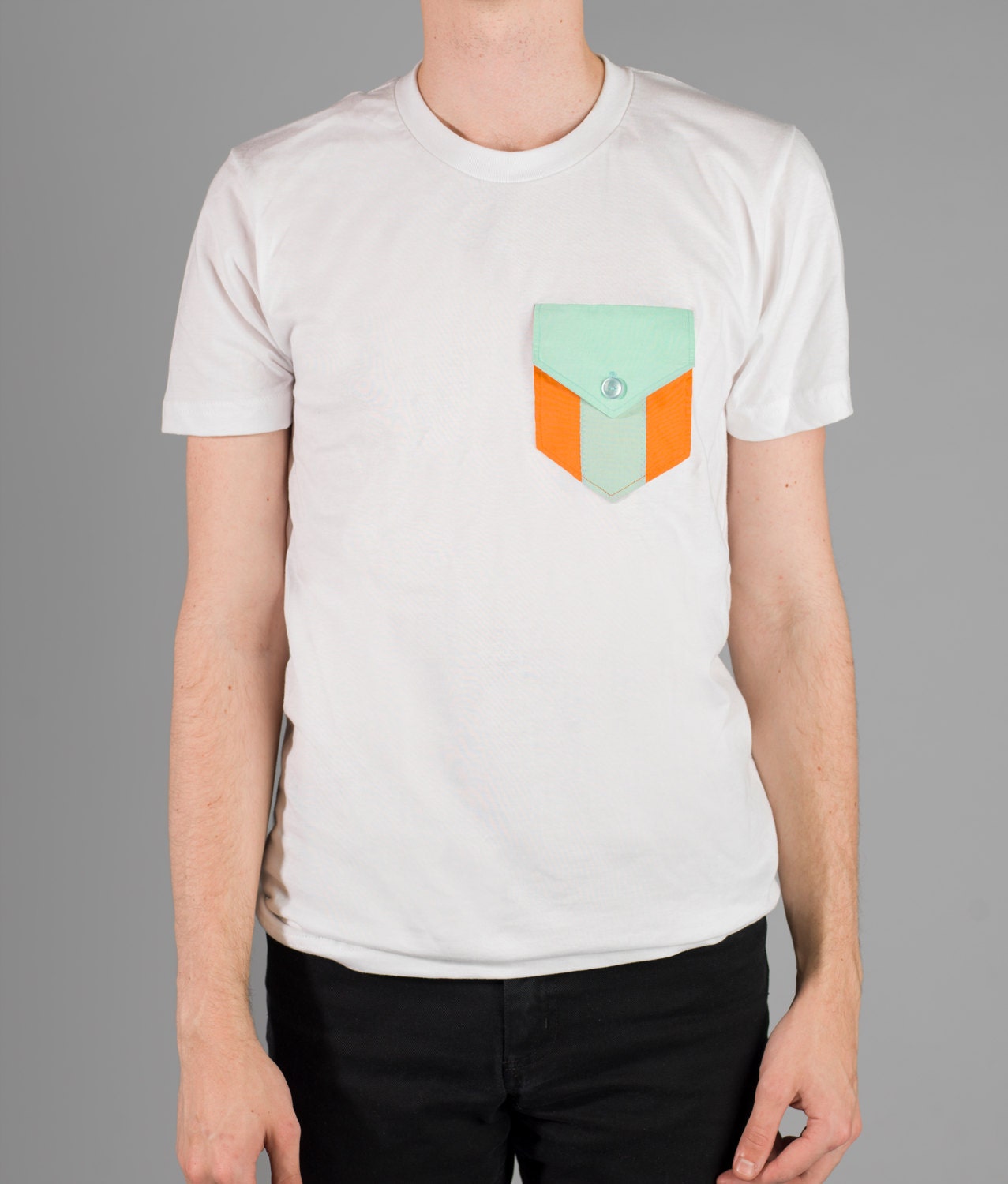 Color Block Square Pocket T Shirt - Custom Color Mens