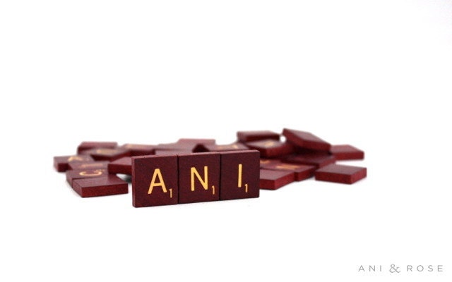 Vintage WOODEN Letter Tiles from 1960's Scrabble Board Game