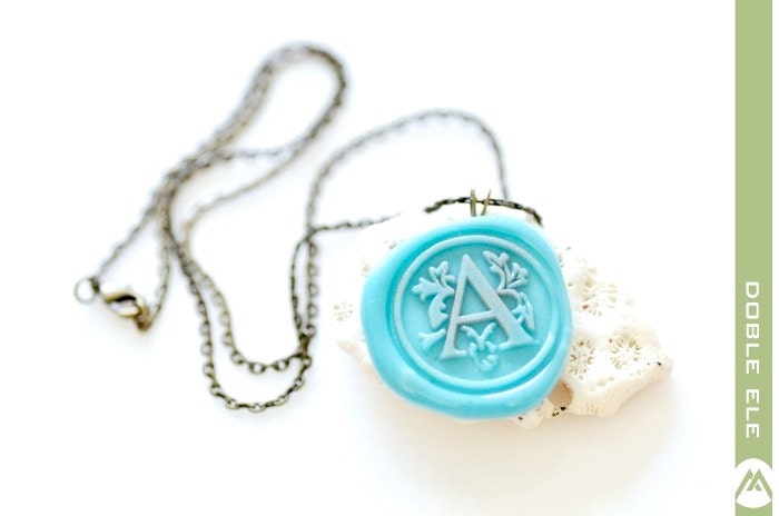 Personalized Wax Seal Necklace - Filigree Initial - 10 Colors Available