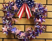 Upcycled Stars and Stripes Patriotic Bed Spring Wreath