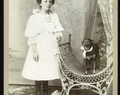 Vintage 1890s Cabinet Card Photo / Young Girl with Little Dog / Waverly New York
