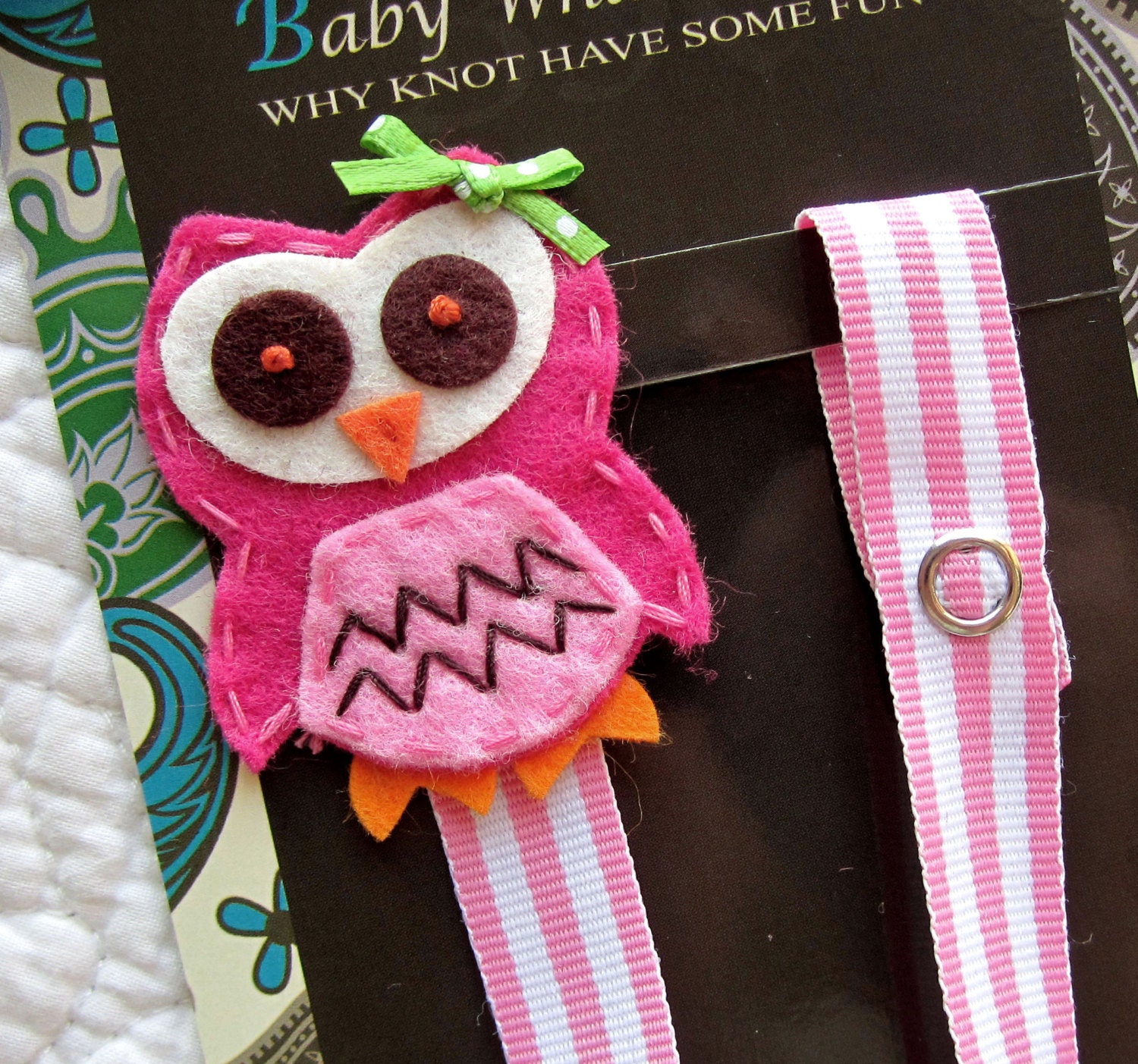 Girl Pacifier Clip, Owl Pacifier Clip, Pink Owl Pacifier Clip