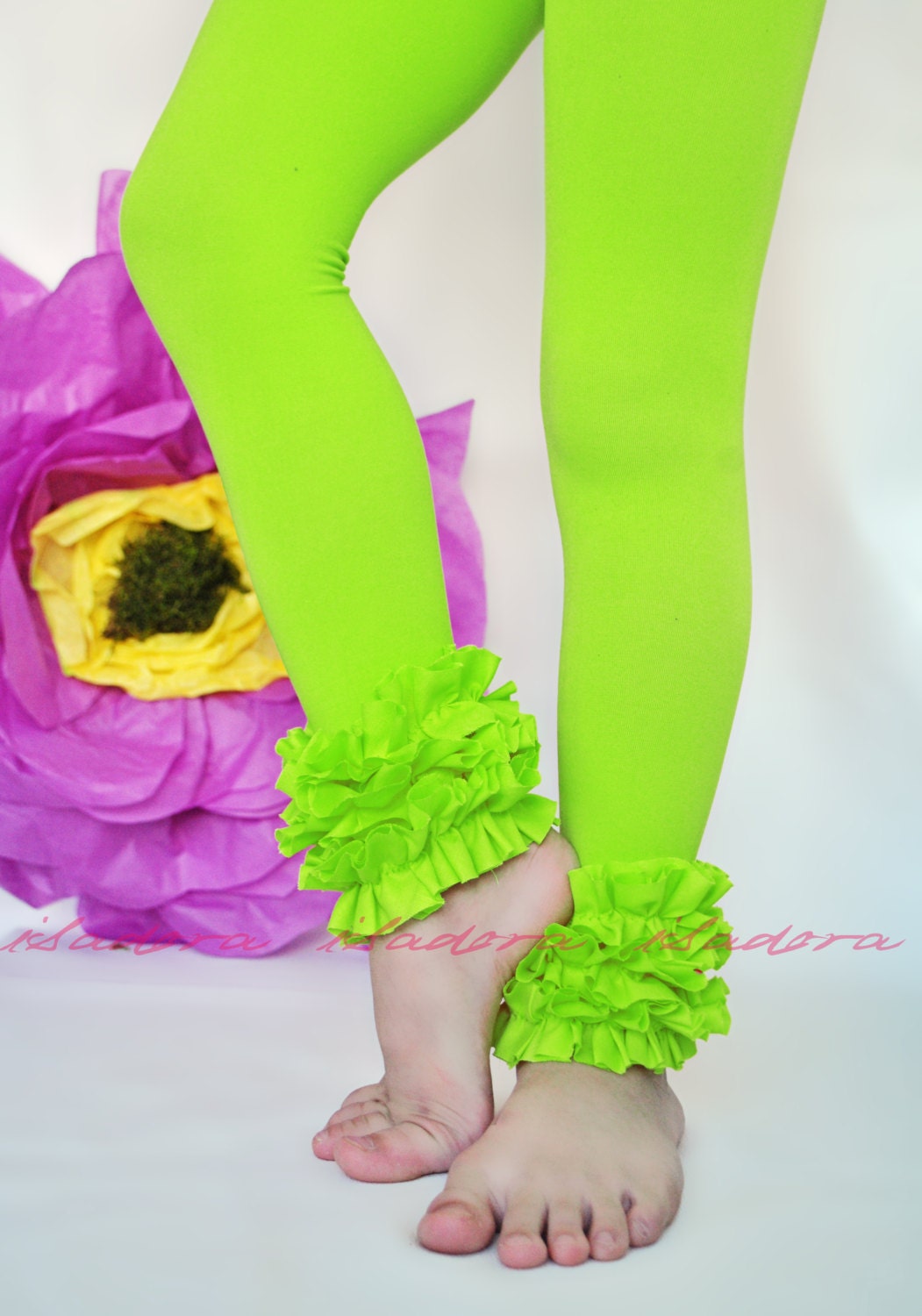 Lime Green ruffled footless tights