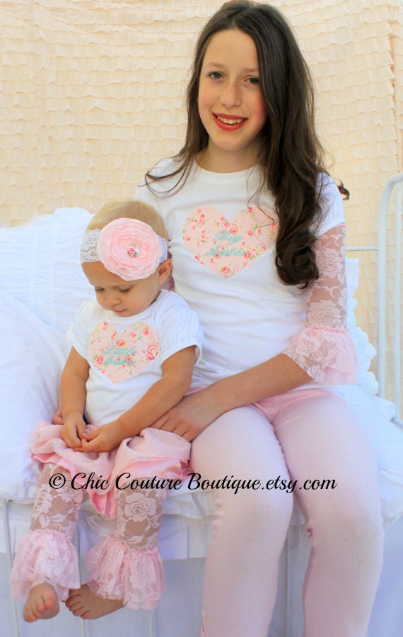 Set of 2 Daddy's Girls Matching Baby Girl or Big Sister Personalized Embroidered Heart Onesies OR T-Shirts. Any Name,Size Dress Up, New Baby