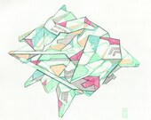 DUEL - pencil drawing turquoise orange