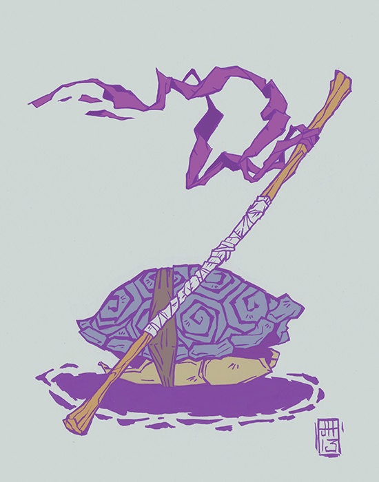 Donatello - TMNT series - archival art print - japanese ink drawing purple