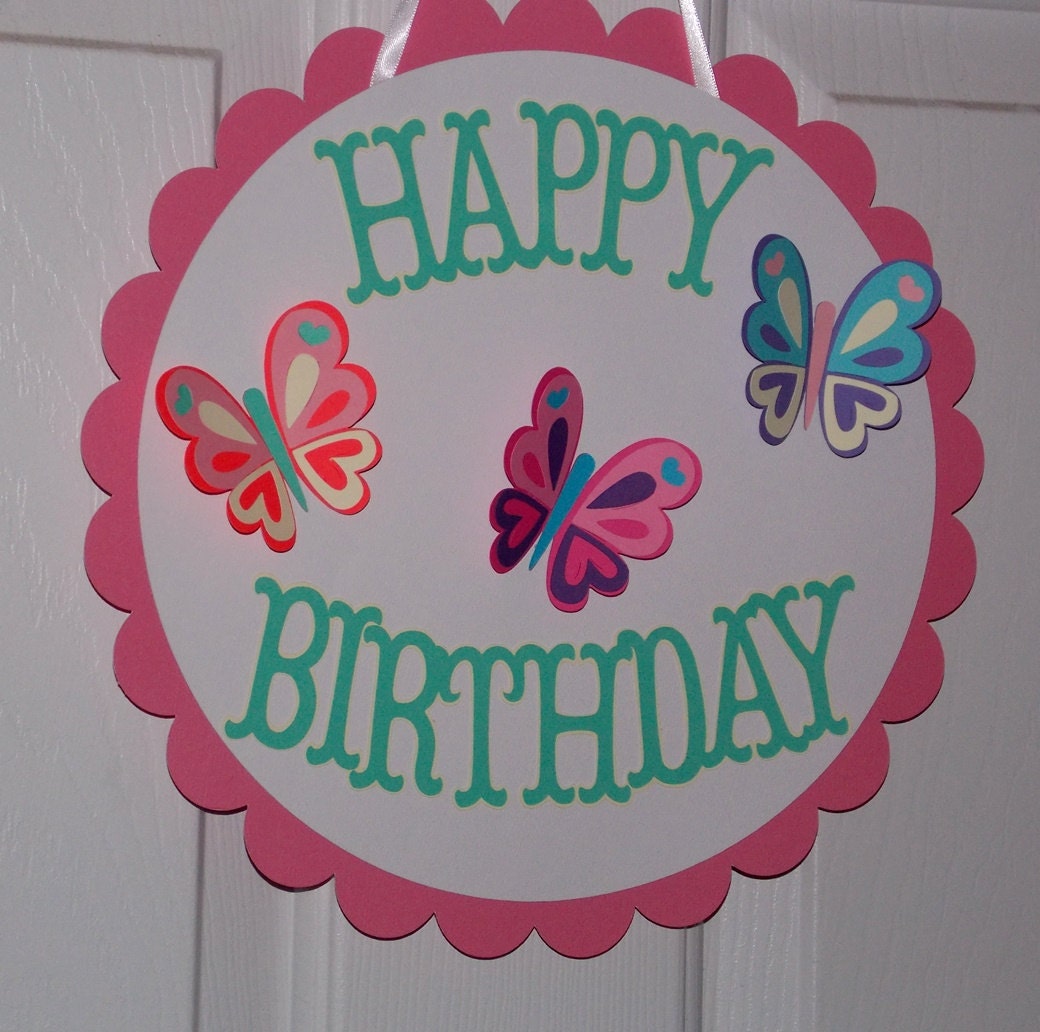 Butterfly Happy Birthday Door Sign ... Garden Party ... READY TO SHIP ... custom options available Il_570xn