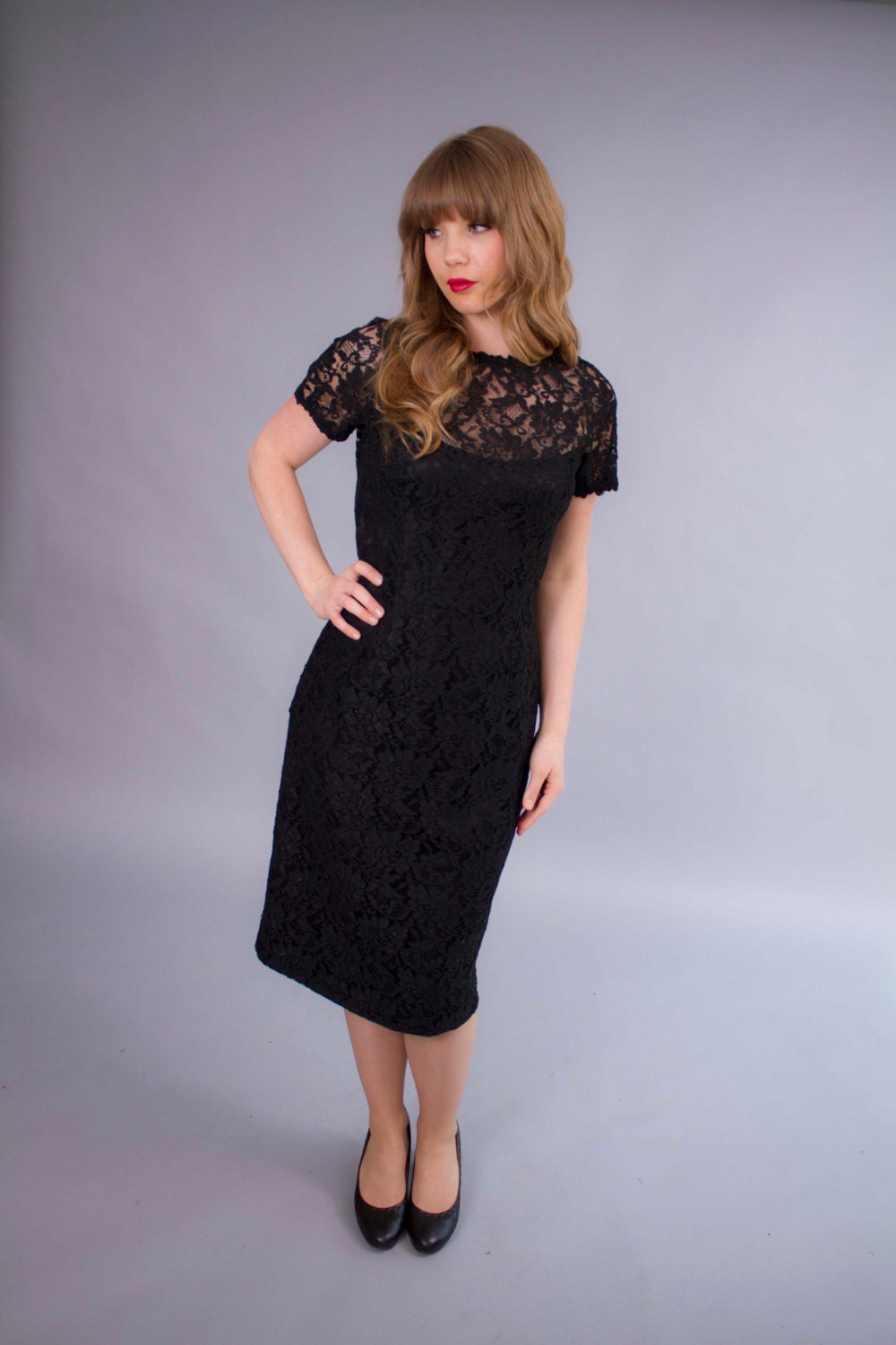 1960s dress . 60s lace illusion cocktail dress . sz large
