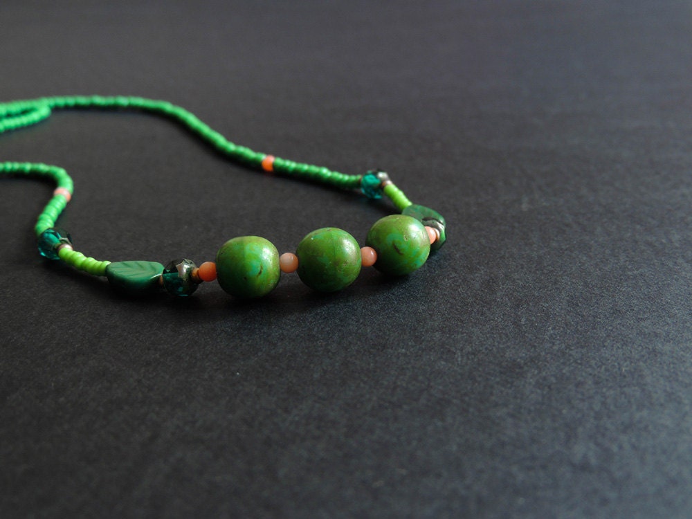 Green and pink OOAK necklace - The Delicate collection, Night, 2