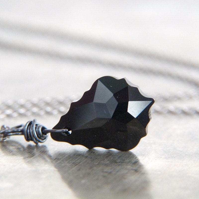 Black Baroque Swarovski Crystal Pendant Necklace