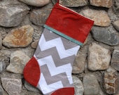 Personalized Gray Chevron Christmas Stocking from the Red & Aqua Collection by Yards and Yards