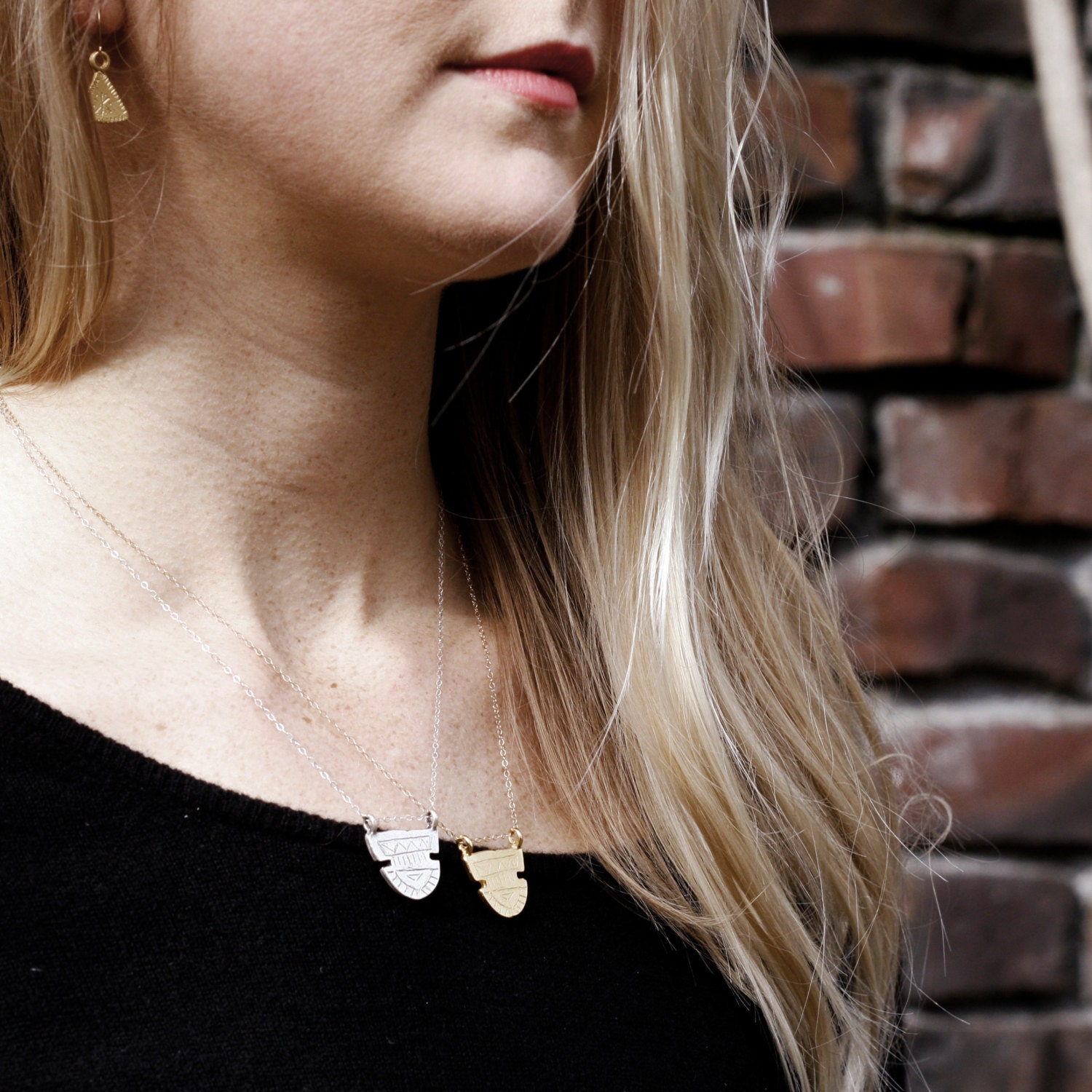 Gold Warrior Shield Pendant Necklace