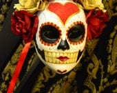 Valentine Day of the Dead Mask - Shimmery Heart Red Gold Mi Amor Bride Bridal Dia de los muertos Rose Headdress Valentines Day My love
