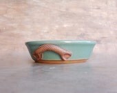 Stoneware Casserole Dish, 4 cup rustic ceramic pottery keramik kitchen housewares bakeware baking dining serving bowl in turquoise and brown