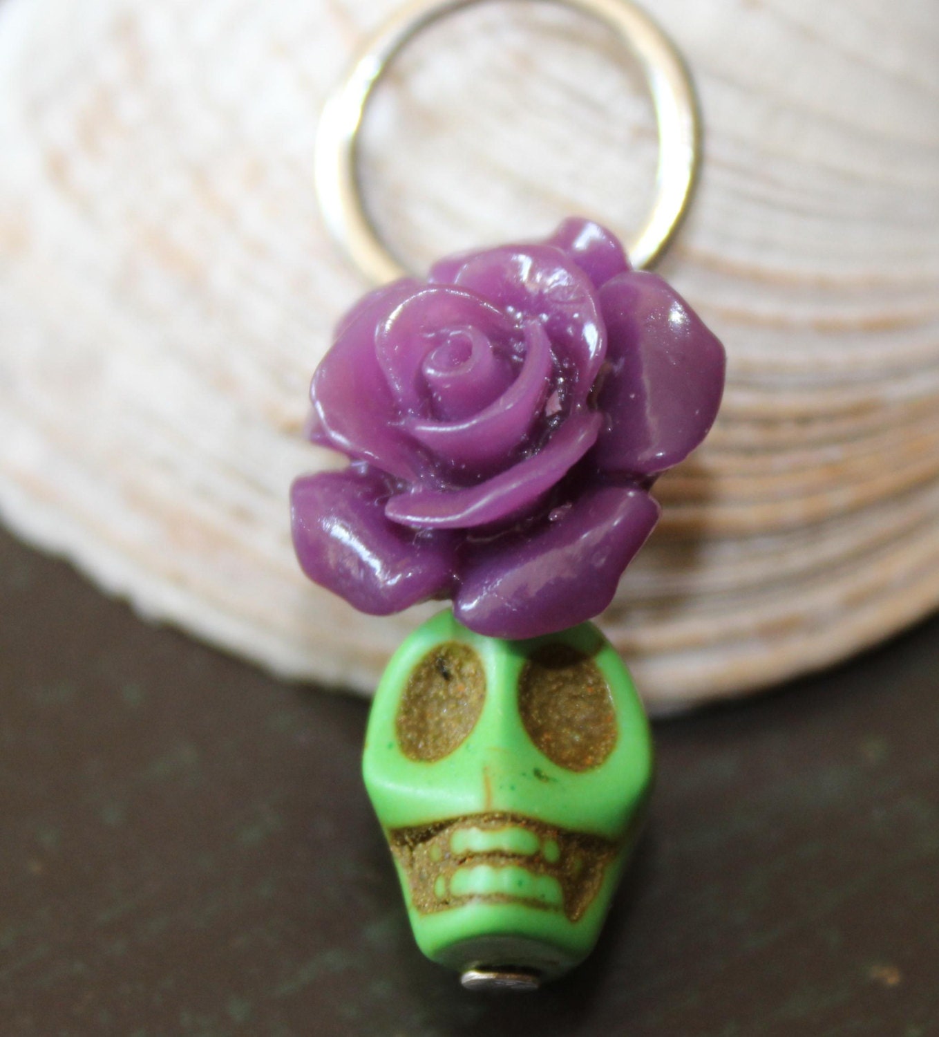 Purple Rose and Zombie Green Sugar skull Pendant charm
