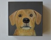 Custom Portrait l dog portrait l original painting l 8x8 pet portrait personalized puppy modern canvas green black red tile studio