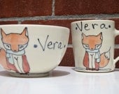 Personalized Baby Gift - Childrens Cup and Bowl Set - Fox Illustration