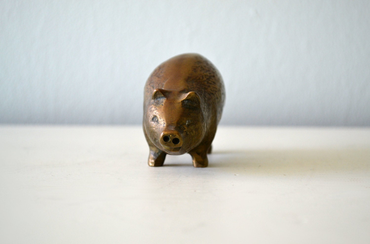 Vintage Brass Figurine, Pig Statue, Gold Tone Hollywood Regency Paperweight, Farm Animal Shelf Sitter, Hog, Patina