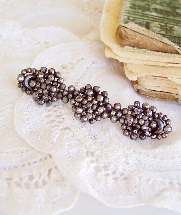 Midnight Sky - Antique Victorian Silver Cut Steel Brooch with Stars and Crescent Moons