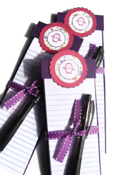 Penguin Magnetic Notepad with Pen Handmade Grocery List Magnet Pad Stamped Shopping List