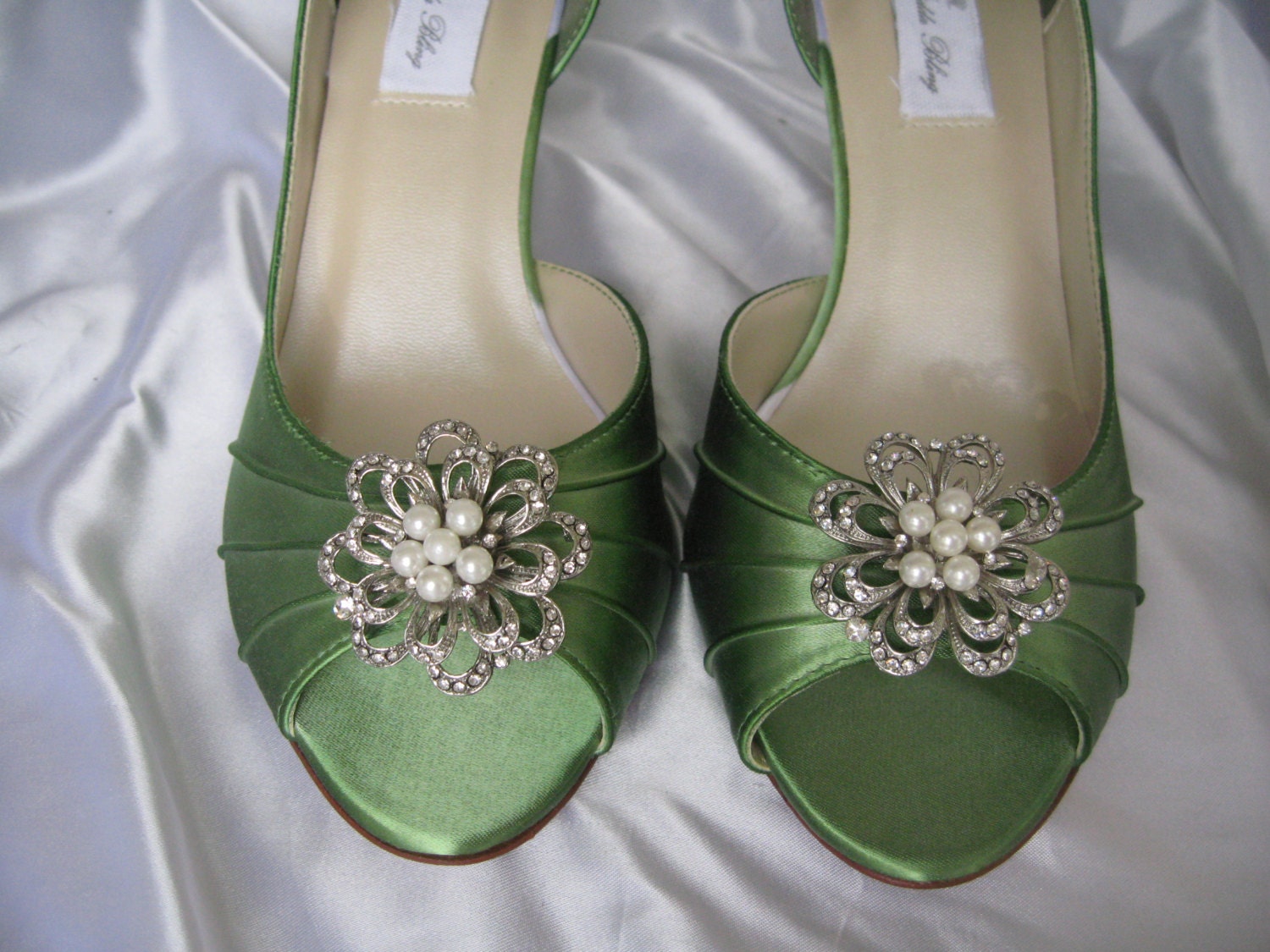 Wedding Shoes Apple Green Bridal Shoes with Sparkling Pearl and Crystal Rhinestone Flower -100 Additional Colors To Pick From
