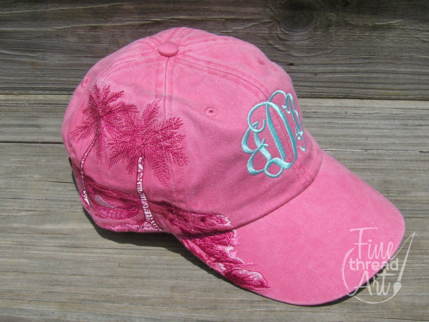LADIES Palm Tree Monogram Baseball Cap Hat Leather strap Mom Bridesmaid Bride Bachelorette Pigment Dyed