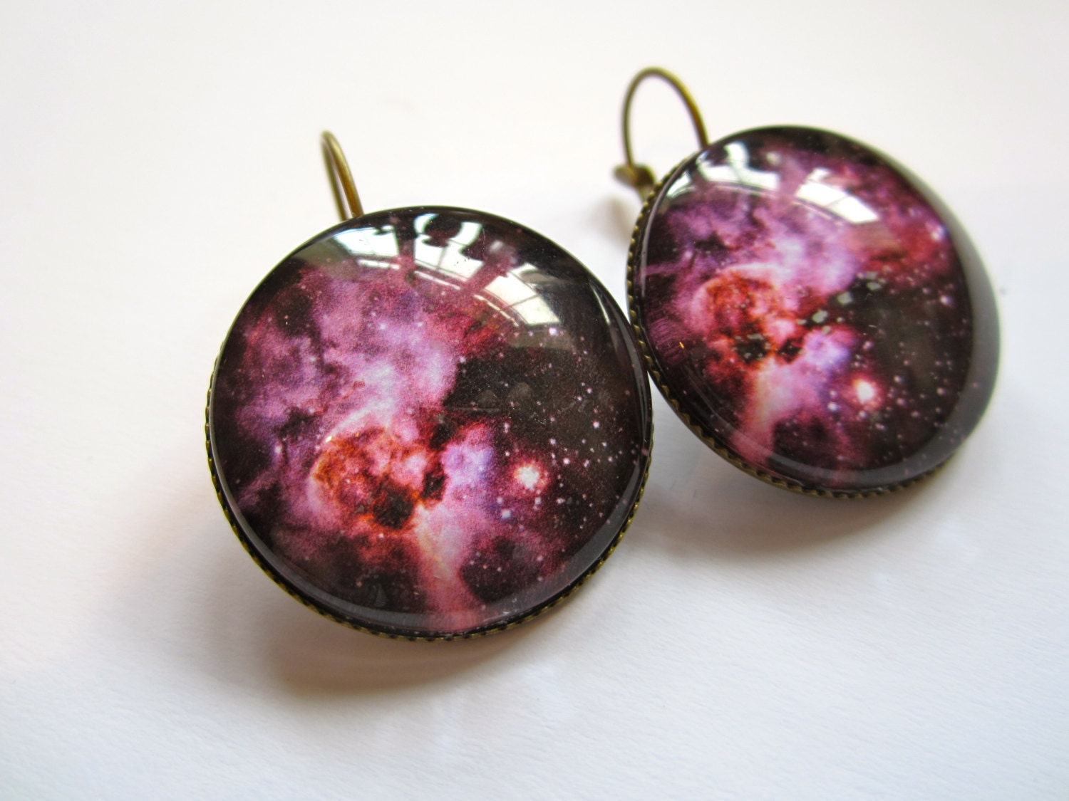 Pink galaxy dangle earrings