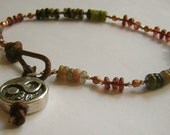 Silver Yin Yang Symbol, Multicolored Tourmaline, Garnet and Copper Anklet