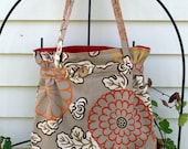 FREE SHIPPING - Belted Tote - Red and Gray - Floral pattern - Purse - Tote - Diaper Bag - Coconut Button