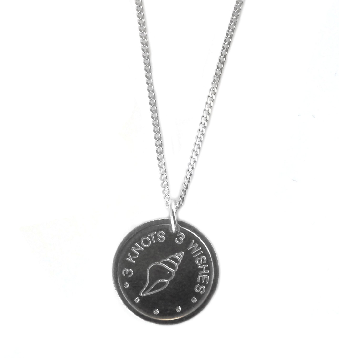 Long Sea Shell sterling silver 925 coin pendant neckace, 80cm long chain