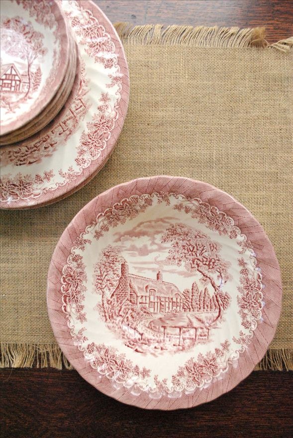 Red Transferware Serving Bowl
