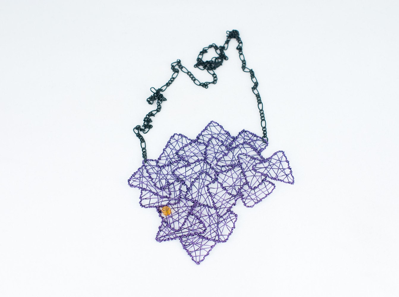 Necklace -Irregular Pieces- in Dark Purple and Honey Yellow- Large Statement Piece